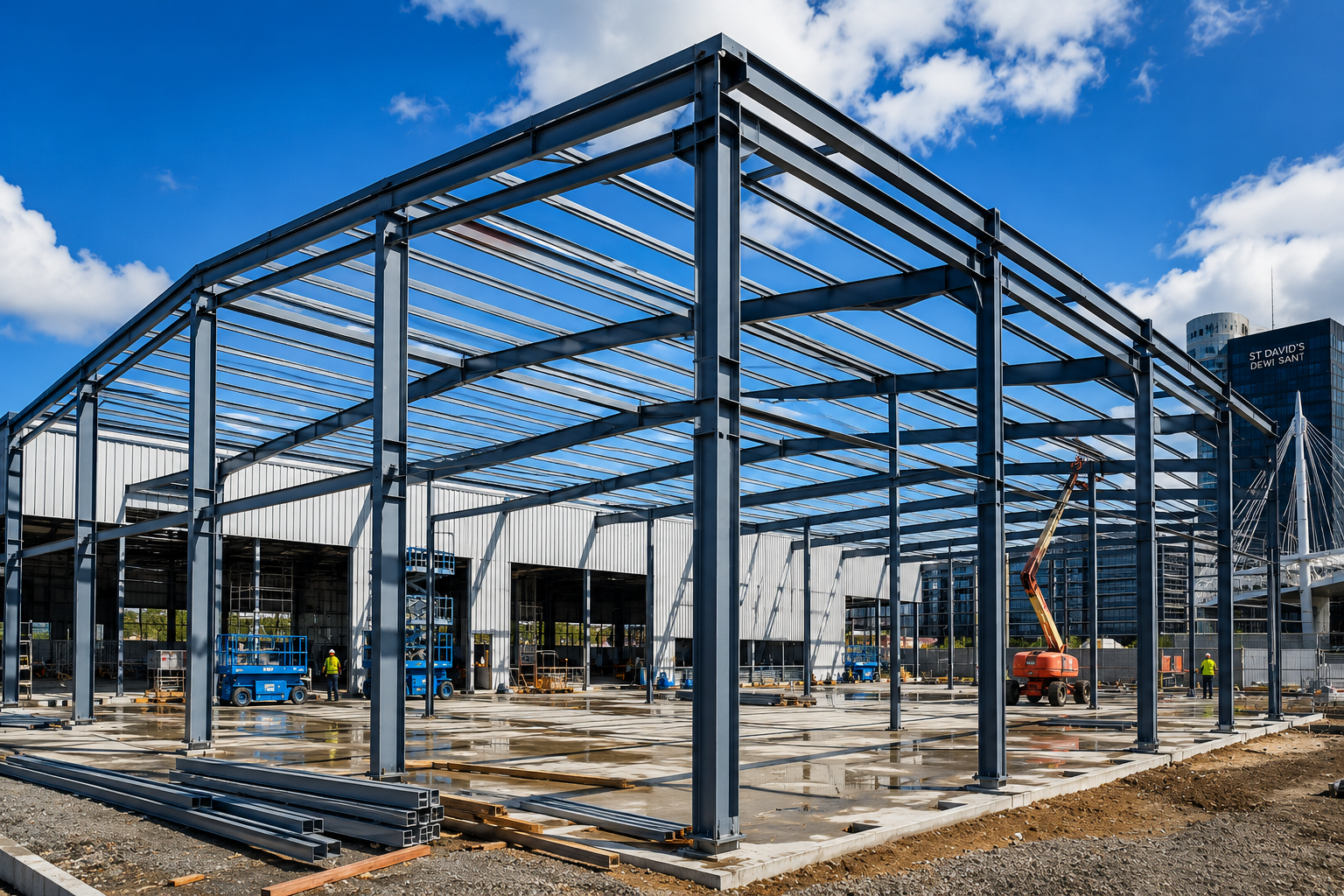 Steel frame building construction project in Cardiff